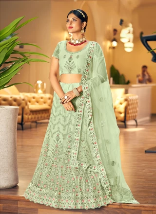 Buy Sparkling Sea Green Soft Net Wedding Special Designer Lehenga Choli