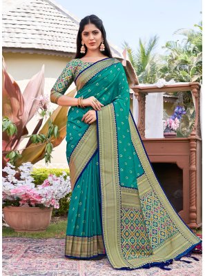 Sea Green Mehndi Banarasi Silk Classic Designer Saree