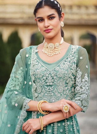 Sea Green Net Wedding Trendy Anarkali Salwar Kameez