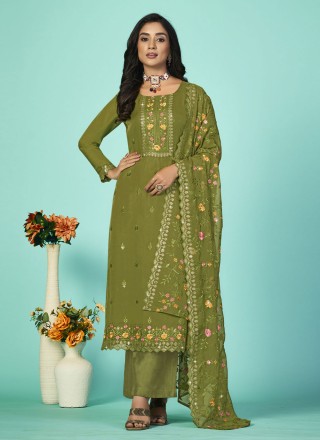 Sea Green Organza Party Straight Salwar Kameez