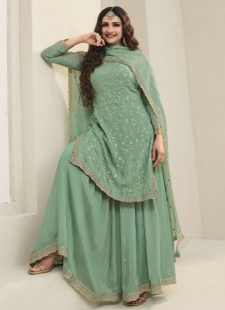 Sea Green Organza Salwar Suit with Embroidered Work