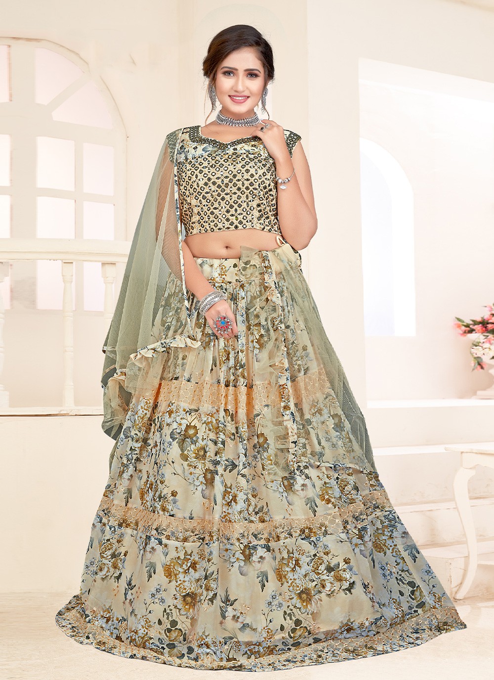 Buy Blue Brocade Lehenga Saree With Lycra Blouse Online - LLCV00536 |  Andaaz Fashion
