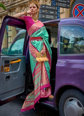 Sea Green Patola Print Trendy Saree