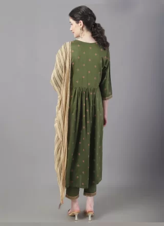 Sea Green Printed Ceremonial Readymade Suit