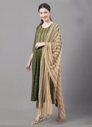 Sea Green Printed Ceremonial Readymade Suit