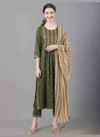 Sea Green Printed Ceremonial Readymade Suit