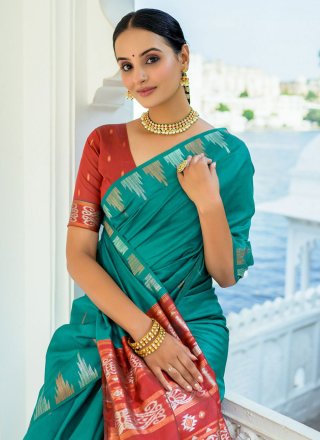 Sea Green Silk Classic Saree with Woven Work for Casual