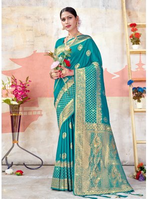 Sea Green Weaving Banarasi Silk Designer Traditional Saree