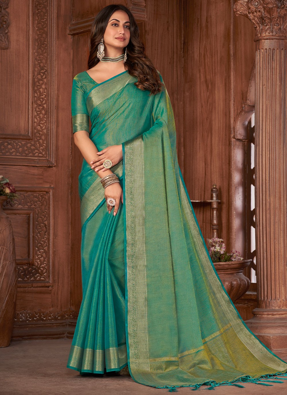 Buy Sea Green Woven Khadi Silk Classic Saree Online 256421