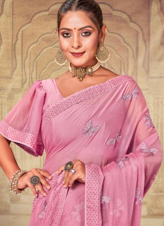 Pink Chiffon Classic Sari with
