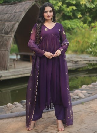 Sensational Purple Faux Georgette Salwar Suit