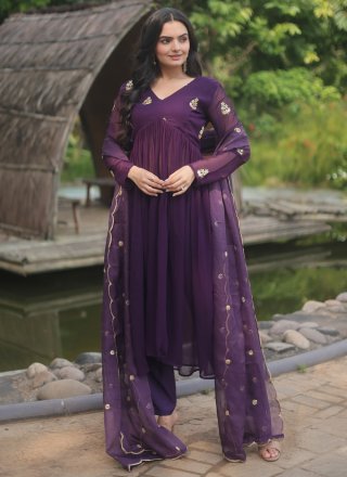 Sensational Purple Faux Georgette Salwar Suit
