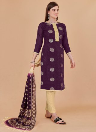Sequins Banarasi Silk Salwar Kameez in Purple