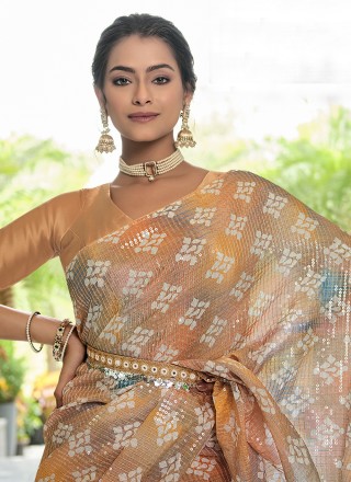 Sequins Beige Rangoli Trendy Saree