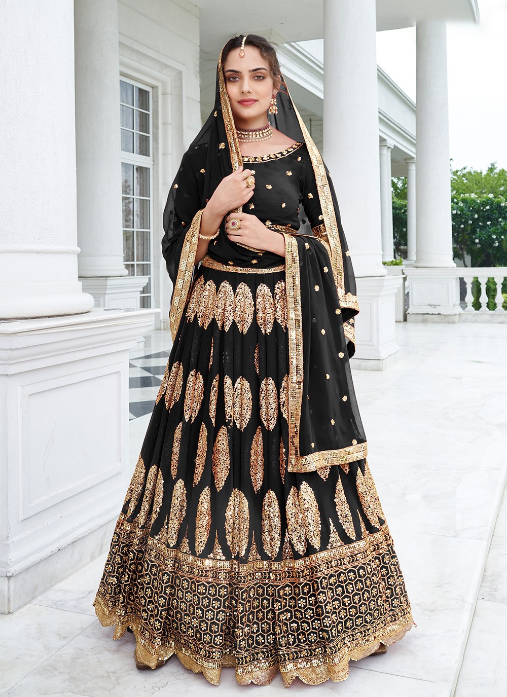 4049 Black-gold lehenga – Shama's Collection