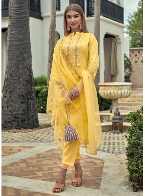 Sequins Cotton Salwar Kameez in Yellow