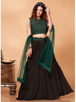 Sequins Fancy Fabric Readymade Lehenga Choli in Black and Green