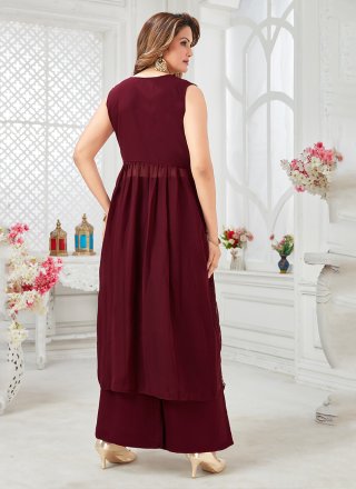 Sequins Faux Georgette Designer Salwar Kameez in Burgundy
