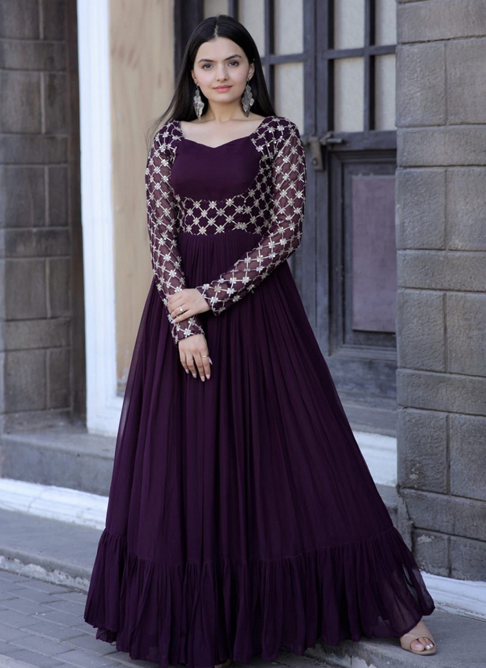 Buy Sequins Faux Georgette Readymade Gown Online : 262802 - Gown