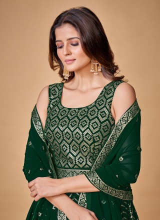 Sequins Georgette Green Trendy Gown