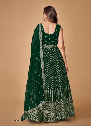 Sequins Georgette Green Trendy Gown