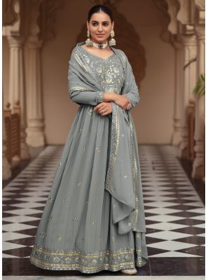 Sequins Georgette Readymade Gown in Grey