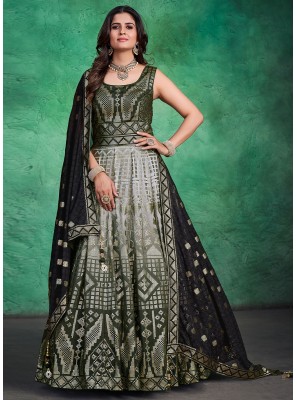 Sequins Georgette Trendy Gown in Green