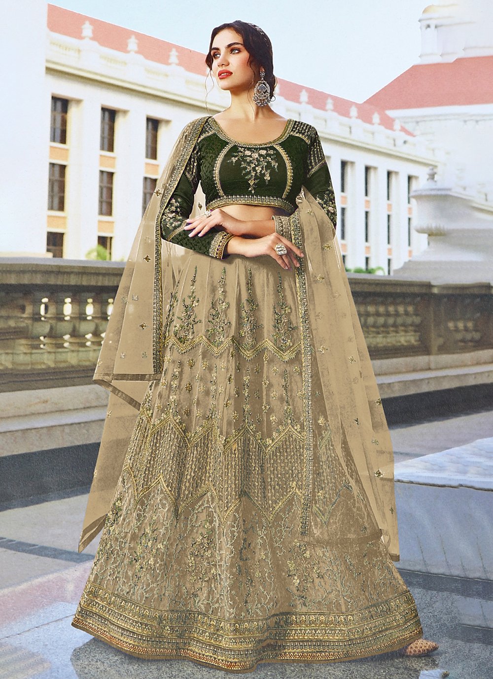 Sea Green & Golden Embroidered With Sequinned Semi Stitched Lehenga &  Unstitched Blouse with Dupatta - ShopGarb - 3720947