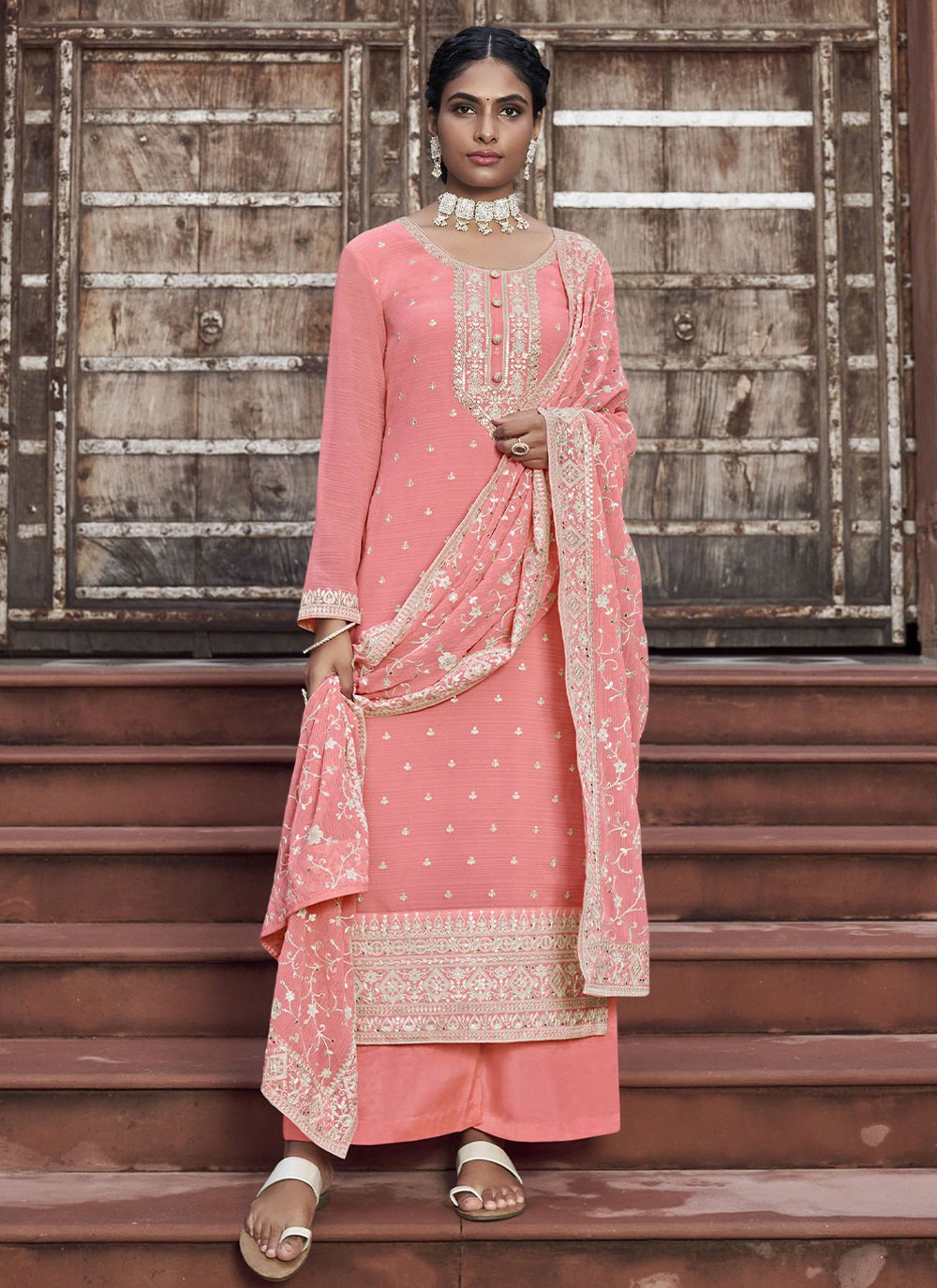 Sequins Pink Georgette Designer Salwar Kameez