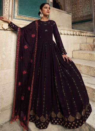 Sequins Purple Georgette Trendy Gown