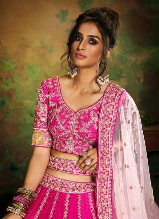 Sequins Silk Designer Lehenga Choli in Rani