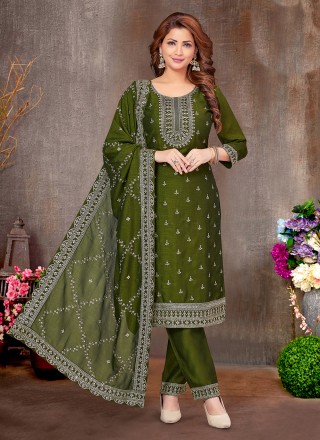 Sequins Silk Green Trendy Salwar Kameez