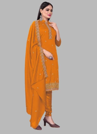 Sequins Silk Salwar Kameez in Orange