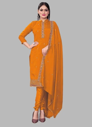 Sequins Silk Salwar Kameez in Orange