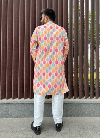 Sequins Soft Cotton Kurta Pyjama in Multi Colour