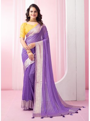 Sequins Viscose Designer Saree in Purple