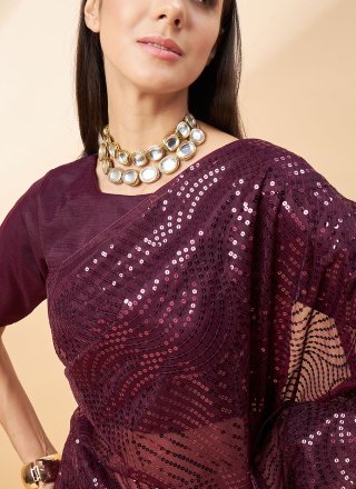 Sequins Work Georgette Contemporary Sari In Purple