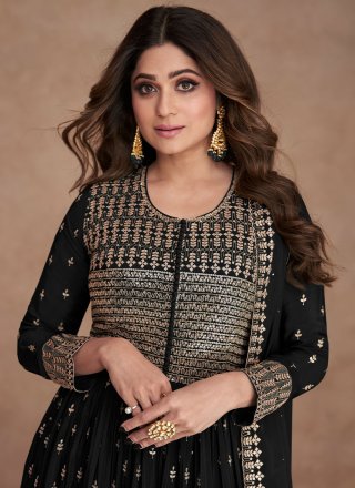 Shamita Shetty Embroidered Black Georgette Palazzo Salwar Suit