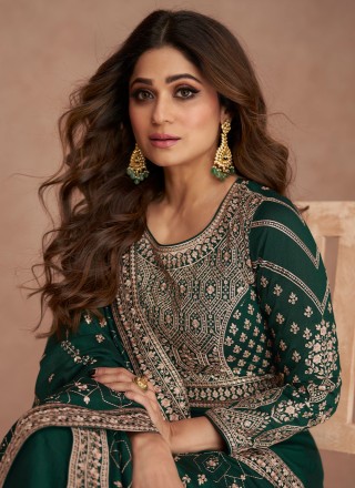 Shamita Shetty Green Embroidered Floor Length Gown