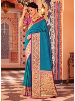 Silk Aqua Blue Jacquard Work Trendy Saree