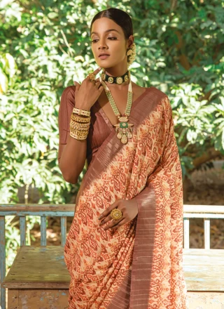 Silk Beige Contemporary Style Saree