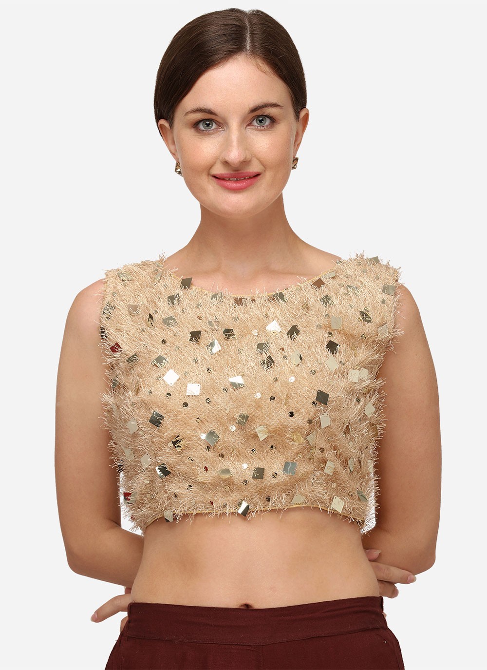 Buy Online Silk Beige Sequins Designer Blouse : 246723 -