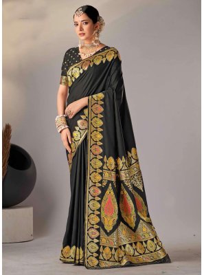 Silk Black Weaving Trendy Saree