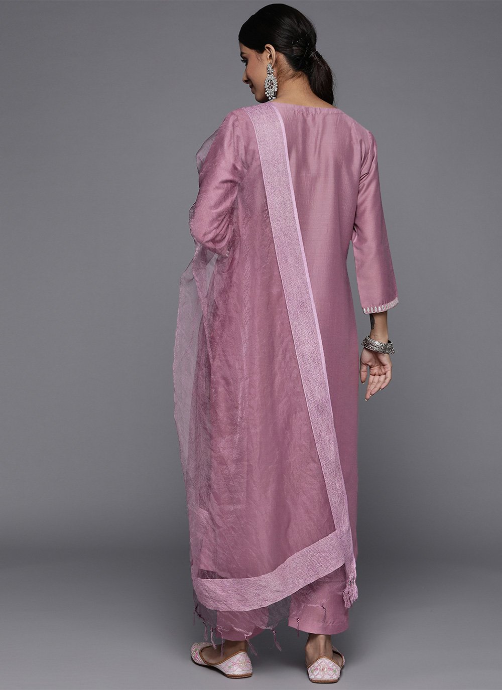 Buy Online Silk Blend Embroidered Lavender Readymade Salwar Kameez ...