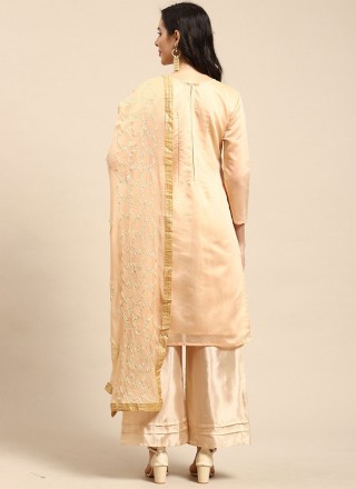 Silk Blend Embroidered Palazzo Designer Suit in Peach