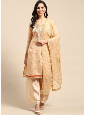 Silk Blend Embroidered Palazzo Designer Suit in Peach