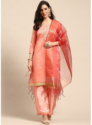 Silk Blend Embroidered Pink Straight Salwar Suit
