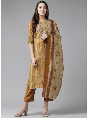 Silk Blend Mustard Embroidered Trendy Salwar Suit