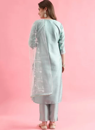 Silk Blend Pant Style Suit in Sea Green