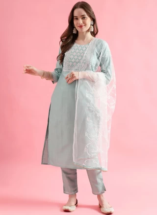 Silk Blend Pant Style Suit in Sea Green